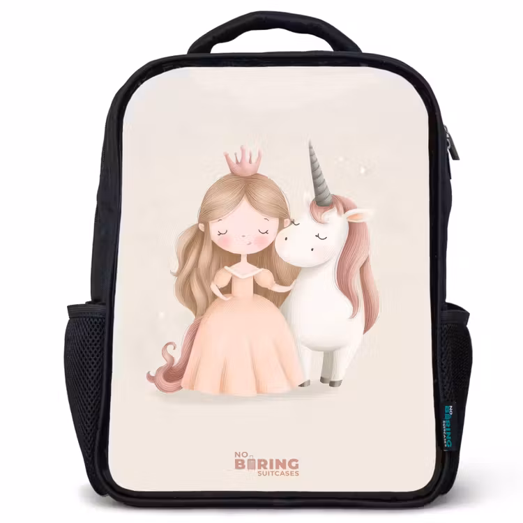Sac à dos enfant - Noir - Princesse et licorne aux couleurs pastel — 1