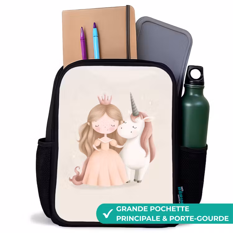 Sac à dos enfant - Noir - Princesse et licorne aux couleurs pastel — 10