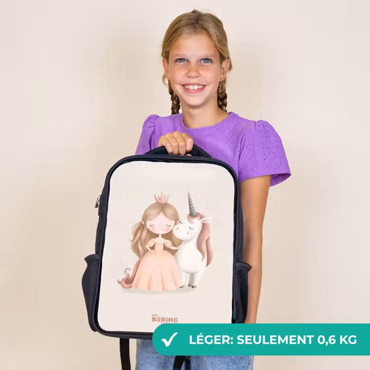 Sac à dos enfant - Noir - Princesse et licorne aux couleurs pastel — 9