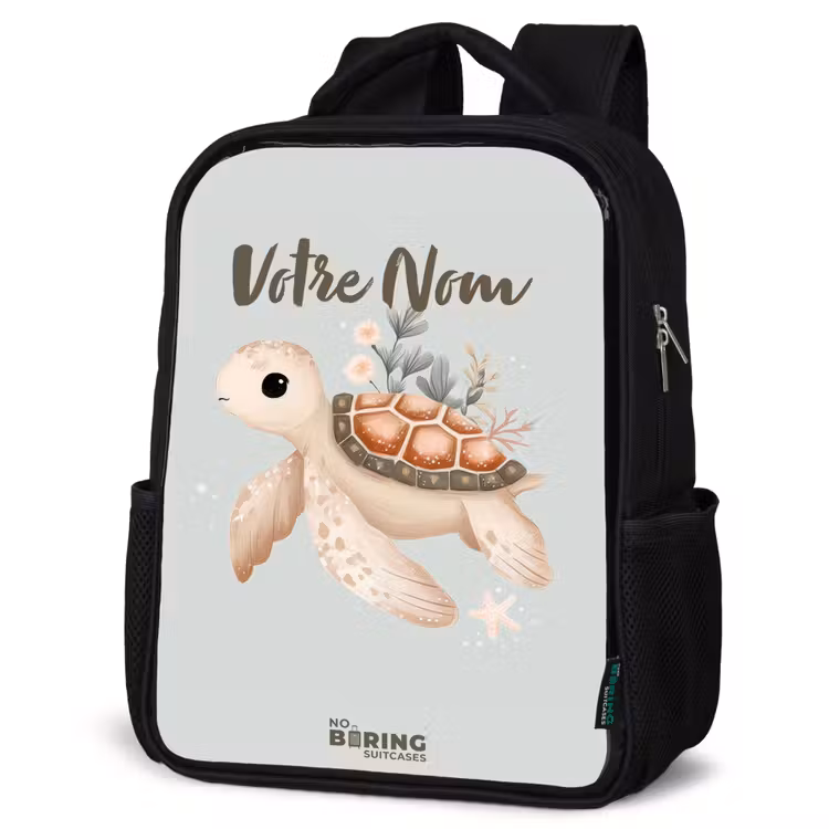 Sac à dos enfant - Noir - Tortue de mer brune dans un monde sous-marin pastel — 6