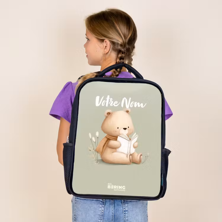 Sac à dos enfant - Noir - Un ours brun avec un livre - Vert — 4
