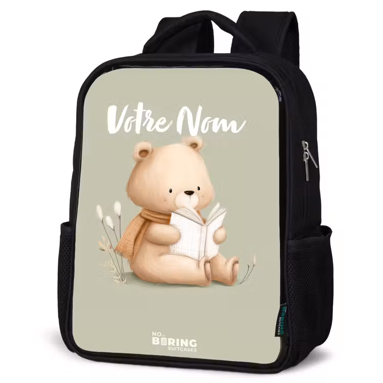 Sac à dos enfant - Noir - Un ours brun avec un livre - Vert — 6