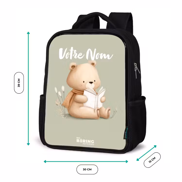 Sac à dos enfant - Noir - Un ours brun avec un livre - Vert — 8
