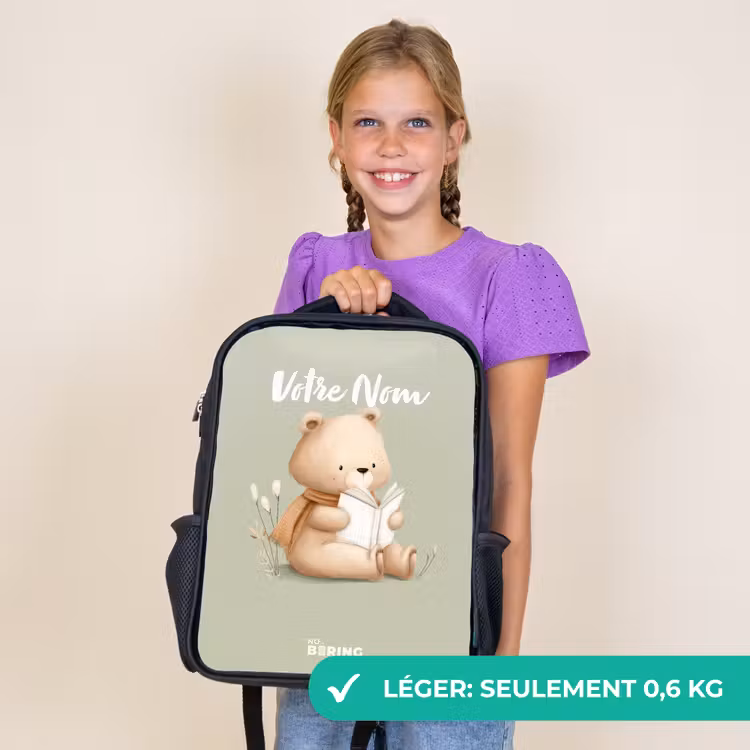 Sac à dos enfant - Noir - Un ours brun avec un livre - Vert — 9