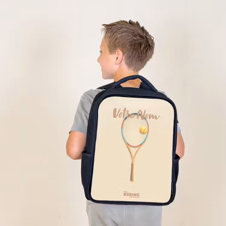 Sac à dos enfant - Noir - Une raquette de tennis dans les tons beiges — 2