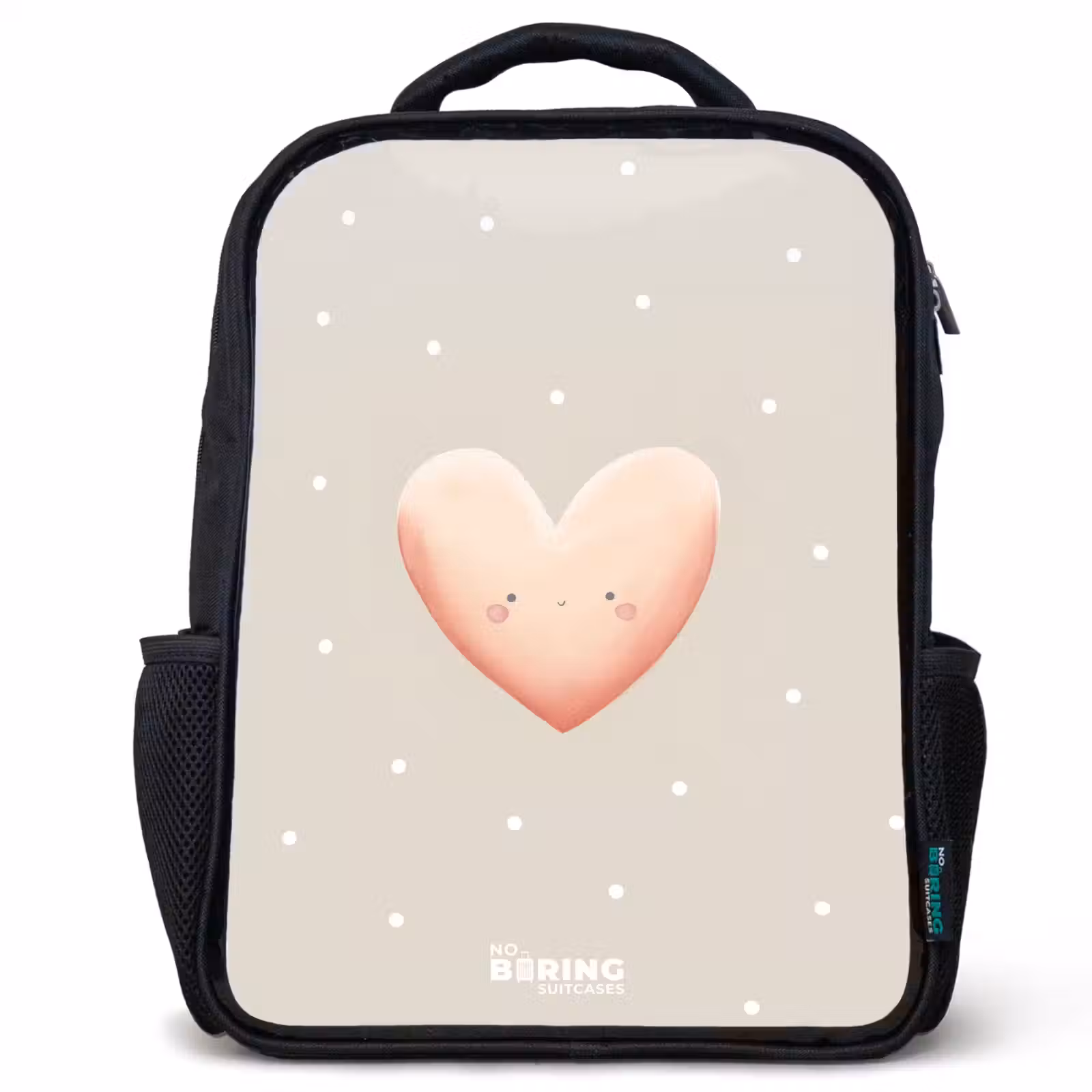 Sac à dos enfant - Noir - Coeur rose entouré de points beiges — 1