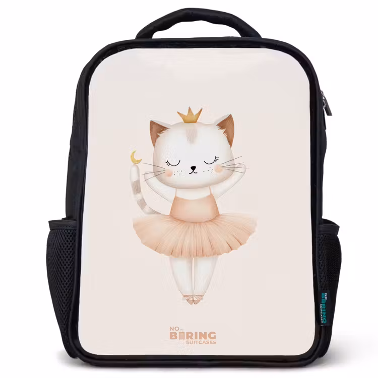 Sac à dos enfant - Noir - Chaton ballerine en couleur beige — 1