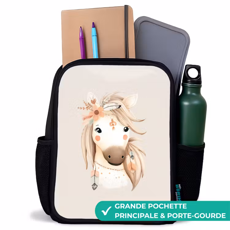 Sac à dos enfant - Noir - Cheval de bohème aux couleurs pastel — 10