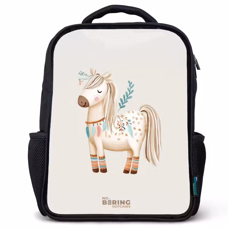 Sac à dos enfant - Noir - Cheval de bohème dans les tons beiges — 1