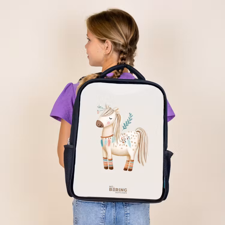Sac à dos enfant - Noir - Cheval de bohème dans les tons beiges — 4