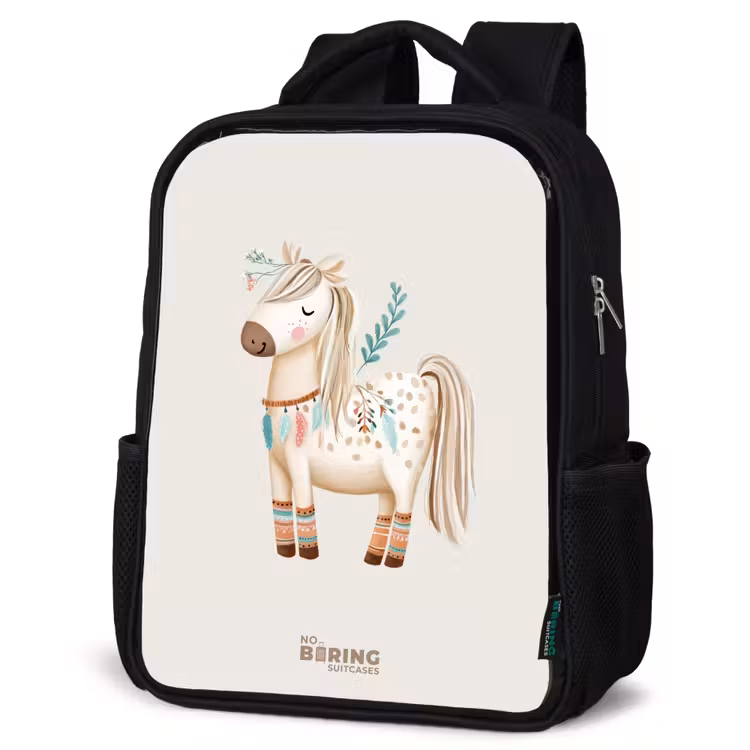 Sac à dos enfant - Noir - Cheval de bohème dans les tons beiges — 6