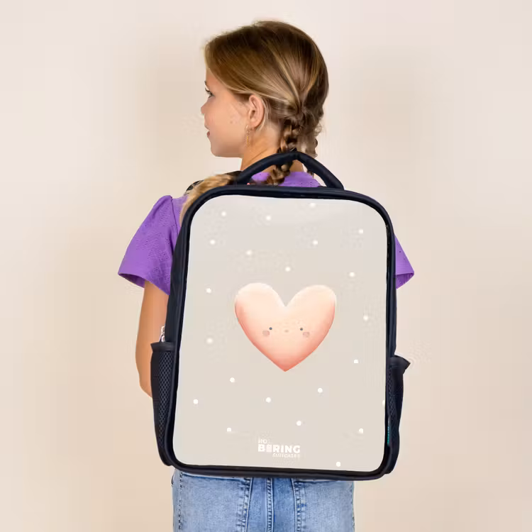 Sac à dos enfant - Noir - Coeur rose entouré de points beiges — 4