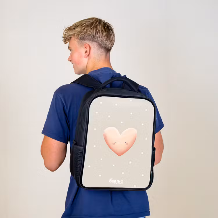 Sac à dos enfant - Noir - Coeur rose entouré de points beiges — 5