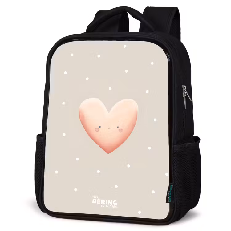 Sac à dos enfant - Noir - Coeur rose entouré de points beiges — 6