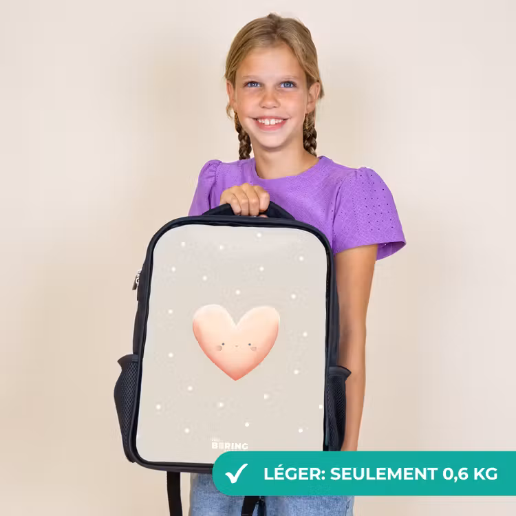 Sac à dos enfant - Noir - Coeur rose entouré de points beiges — 9