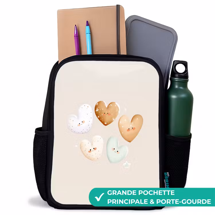 Sac à dos enfant - Noir - Coeurs dans des tons beiges doux — 10