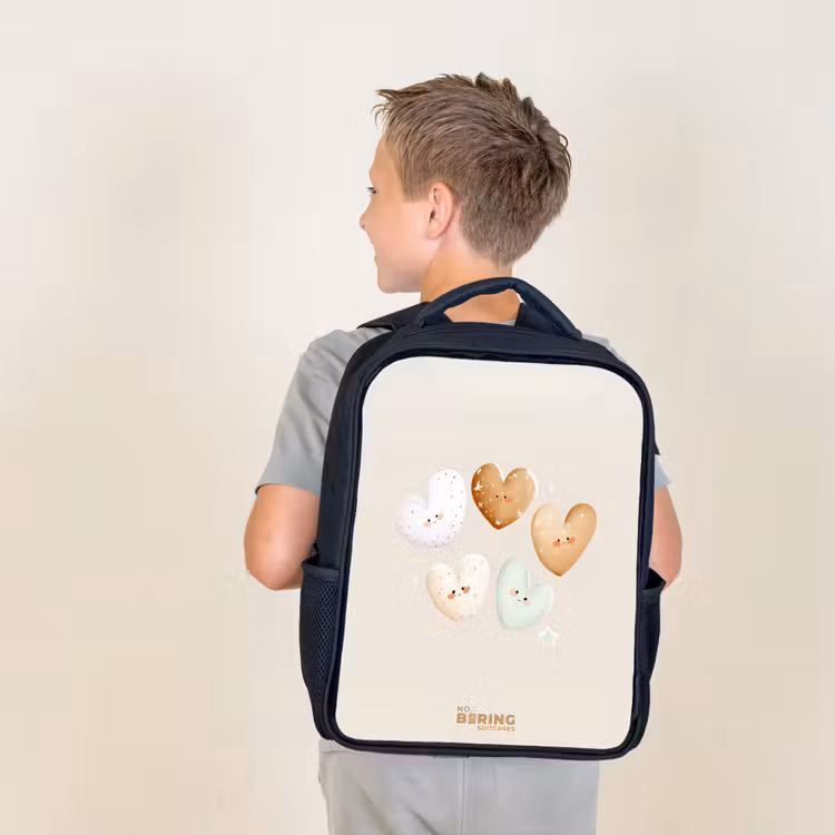 Sac à dos enfant - Noir - Coeurs dans des tons beiges doux — 2