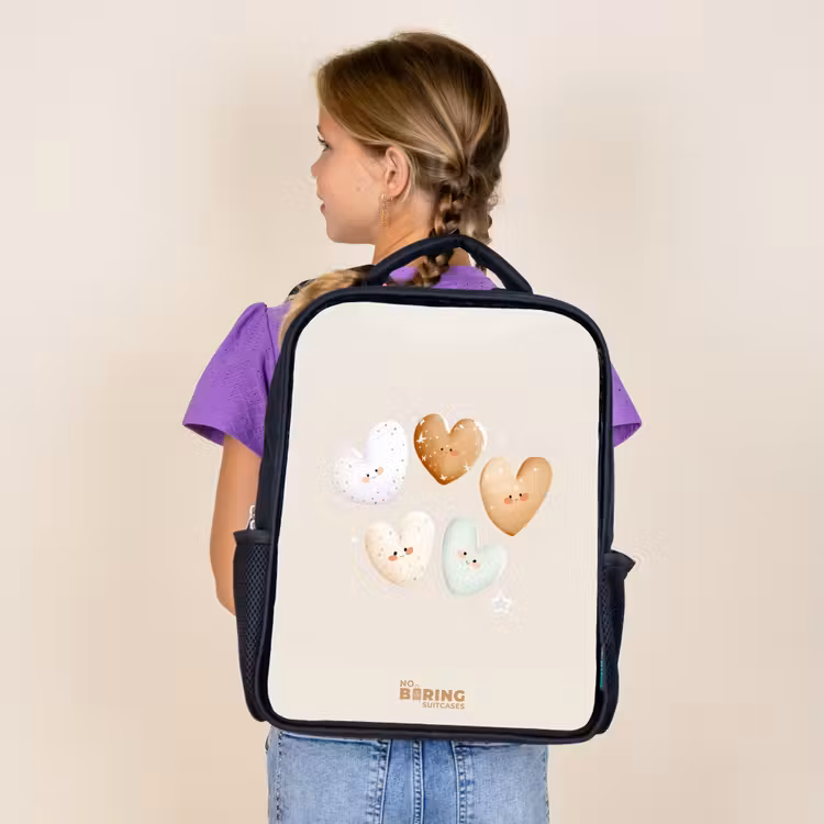 Sac à dos enfant - Noir - Coeurs dans des tons beiges doux — 4
