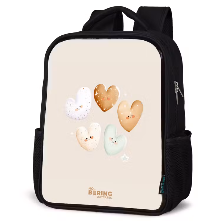 Sac à dos enfant - Noir - Coeurs dans des tons beiges doux — 6