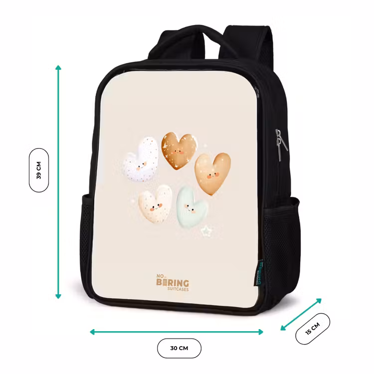 Sac à dos enfant - Noir - Coeurs dans des tons beiges doux — 8