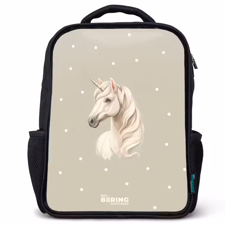Sac à dos enfant - Noir - Licorne entourée de pois dans des couleurs neutres — 1