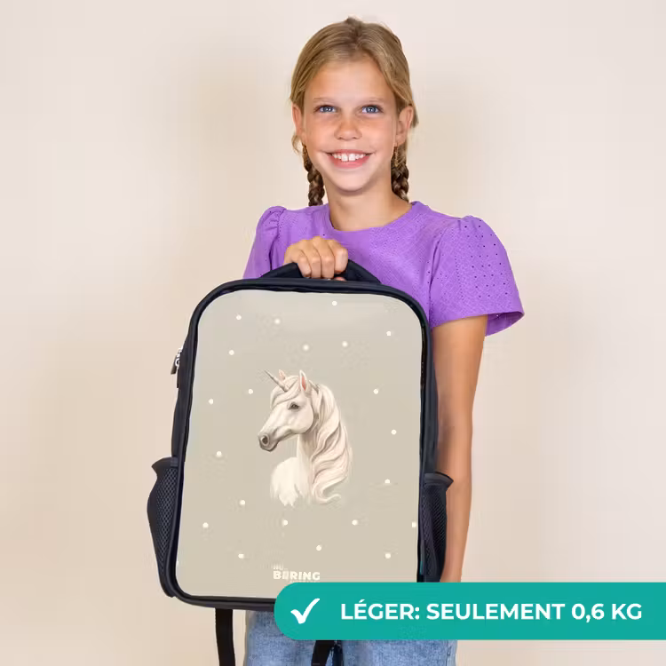 Sac à dos enfant - Noir - Licorne entourée de pois dans des couleurs neutres — 9