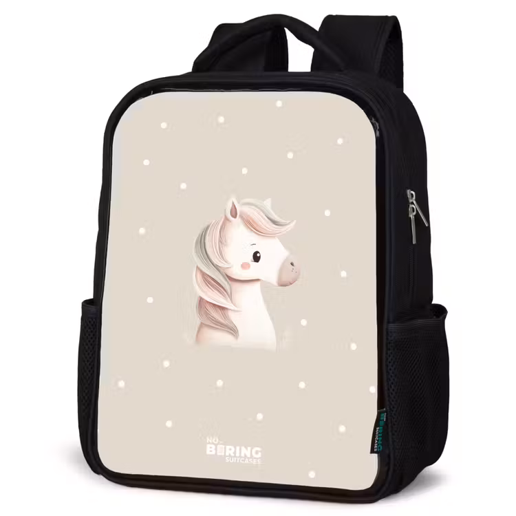 Sac à dos enfant - Noir - Licorne entourée de pois de couleur beige — 6