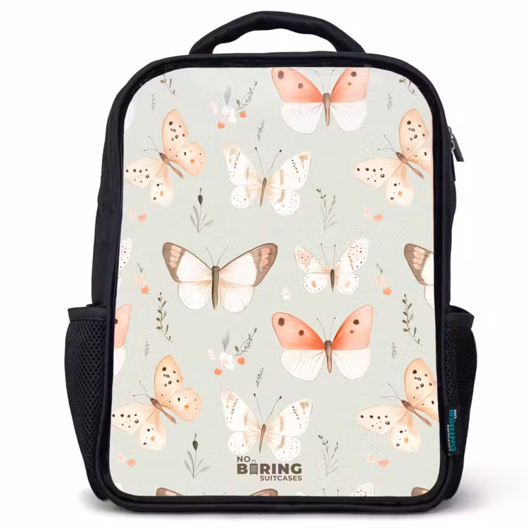 Sac à dos enfant - Noir - Motif de papillon dans des tons orange et rouge doux — 1