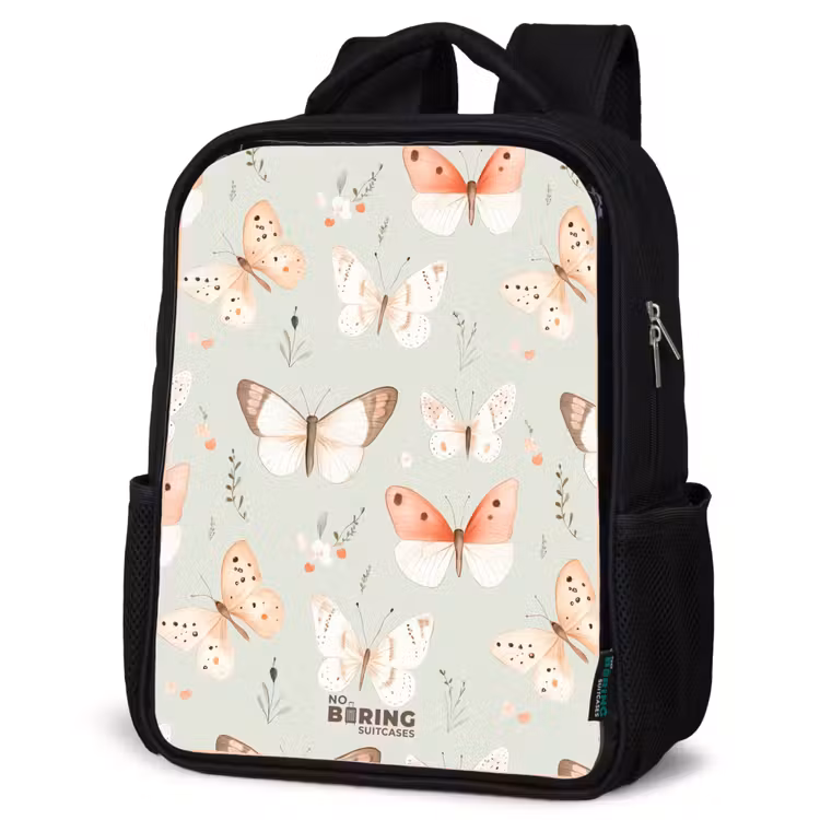 Sac à dos enfant - Noir - Motif de papillon dans des tons orange et rouge doux — 6