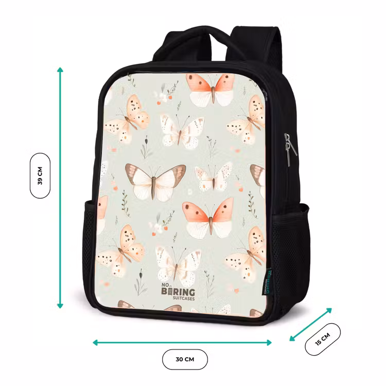 Sac à dos enfant - Noir - Motif de papillon dans des tons orange et rouge doux — 8