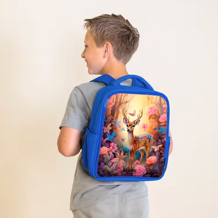 Sac à dos enfant - Bleu - Cerf de la forêt fleurie — 2