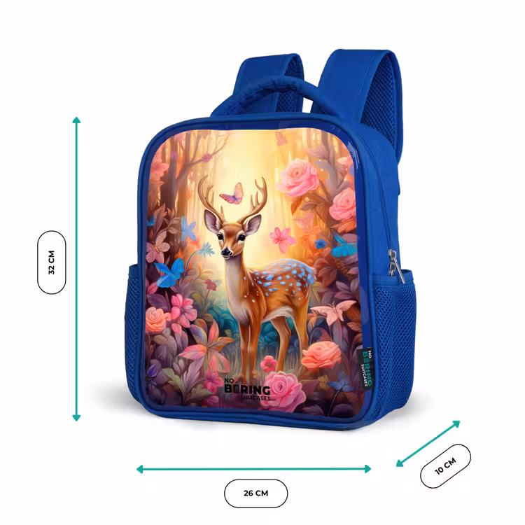 Sac à dos enfant - Bleu - Cerf de la forêt fleurie — 6