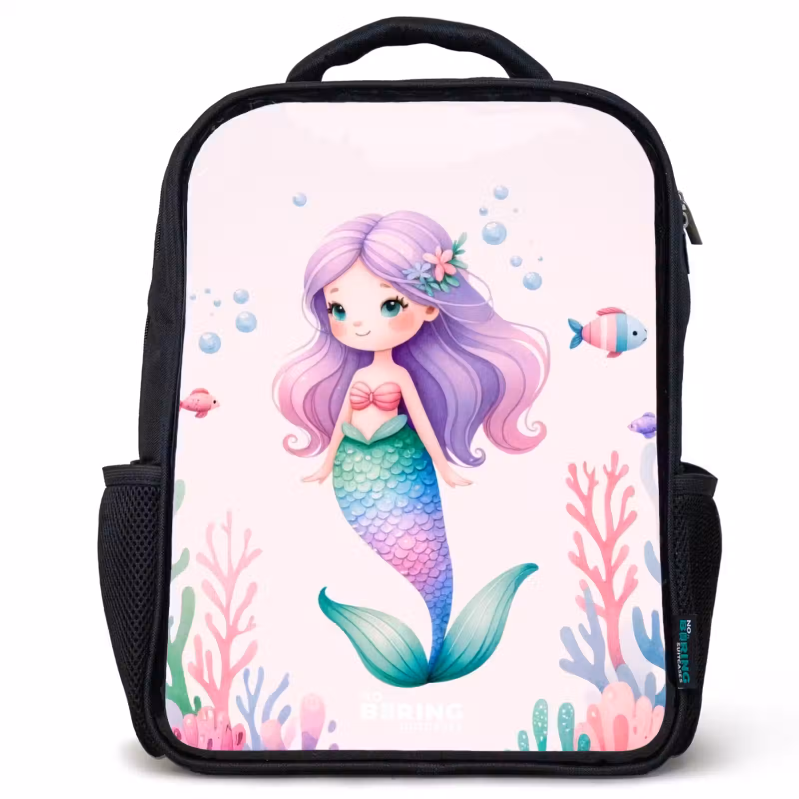 Sac à dos enfant - Noir - Sirène entourée de poissons et de coraux — 1