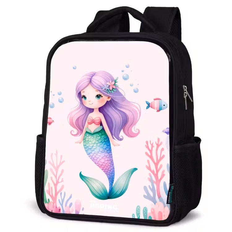 Sac à dos enfant - Noir - Sirène entourée de poissons et de coraux — 6