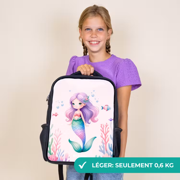 Sac à dos enfant - Noir - Sirène entourée de poissons et de coraux — 9
