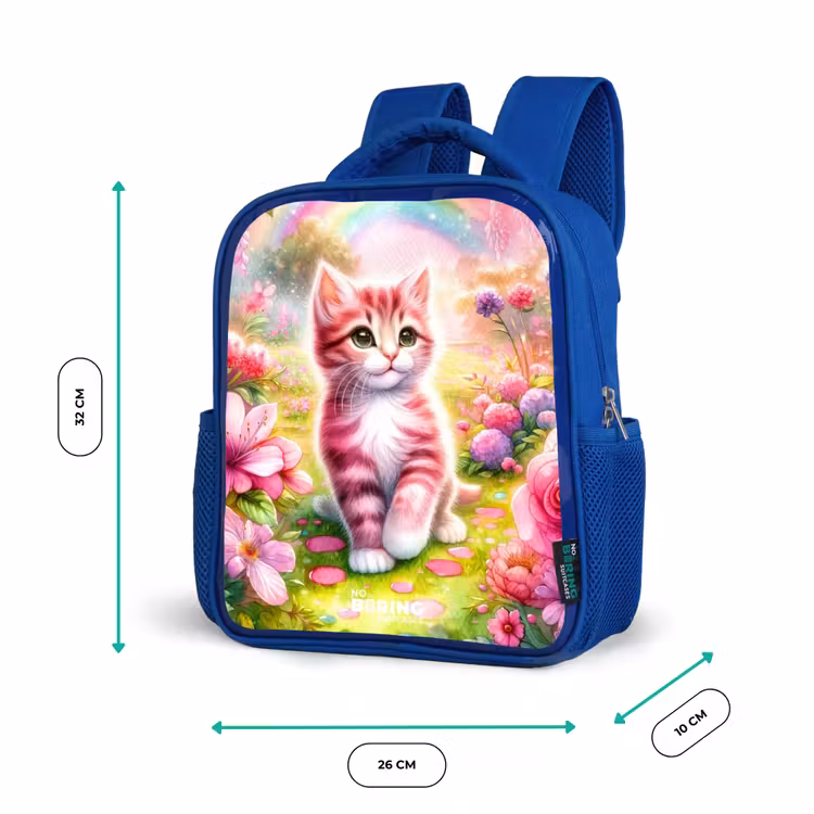 Sac à dos enfant - Bleu - Chaton avec arc-en-ciel et fleurs — 6