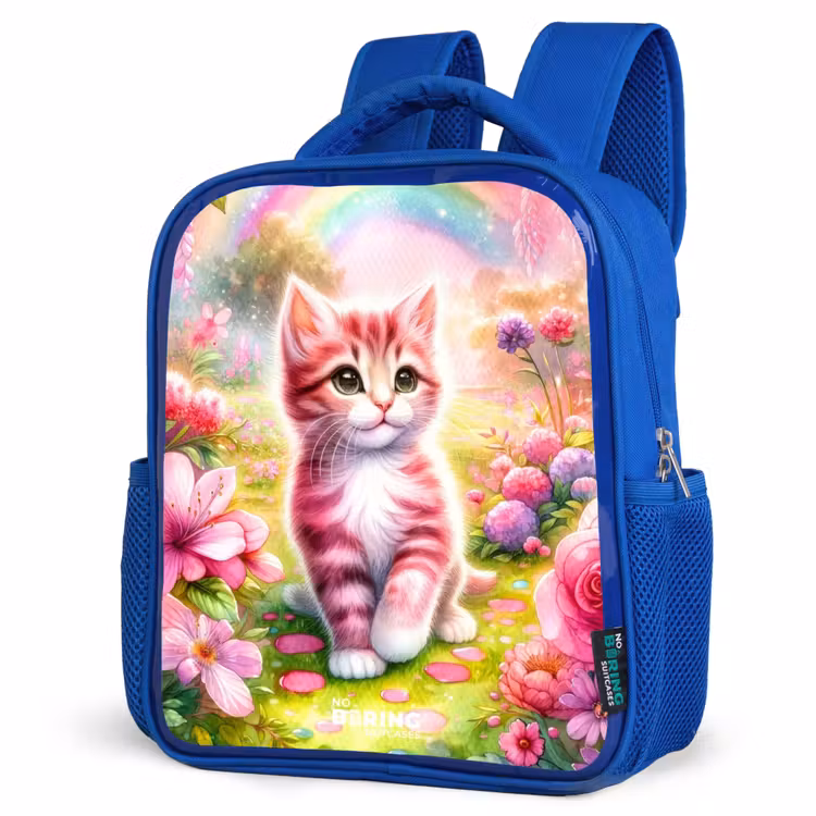 Sac à dos enfant - Bleu - Chaton avec arc-en-ciel et fleurs — 7