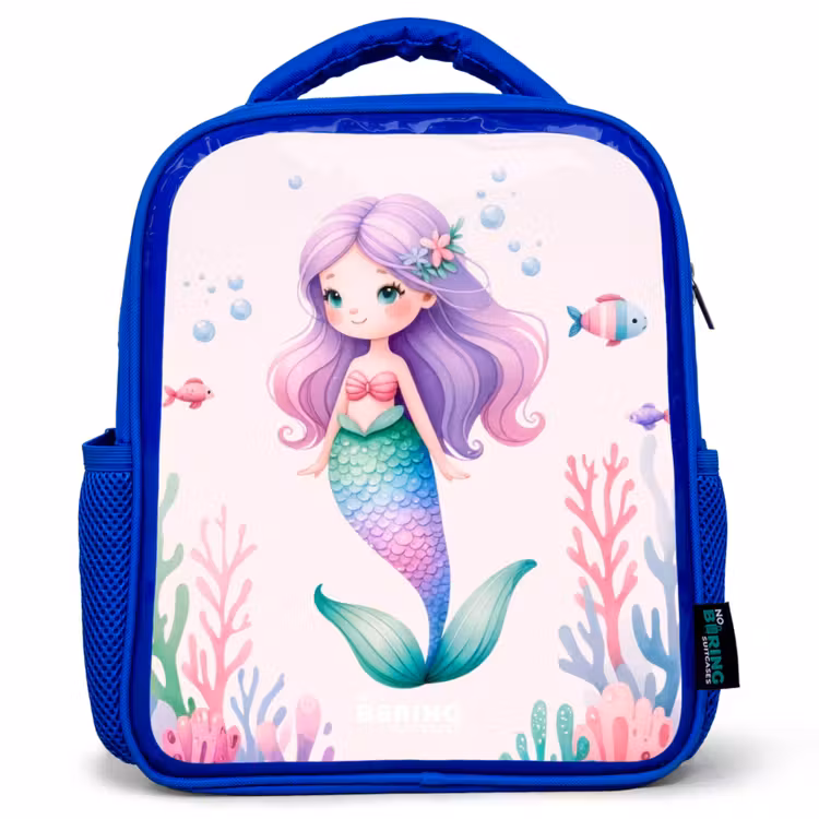 Sac à dos enfant - Bleu - Sirène entourée de poissons et de coraux — 1