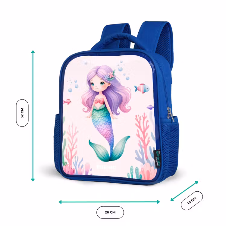 Sac à dos enfant - Bleu - Sirène entourée de poissons et de coraux — 6