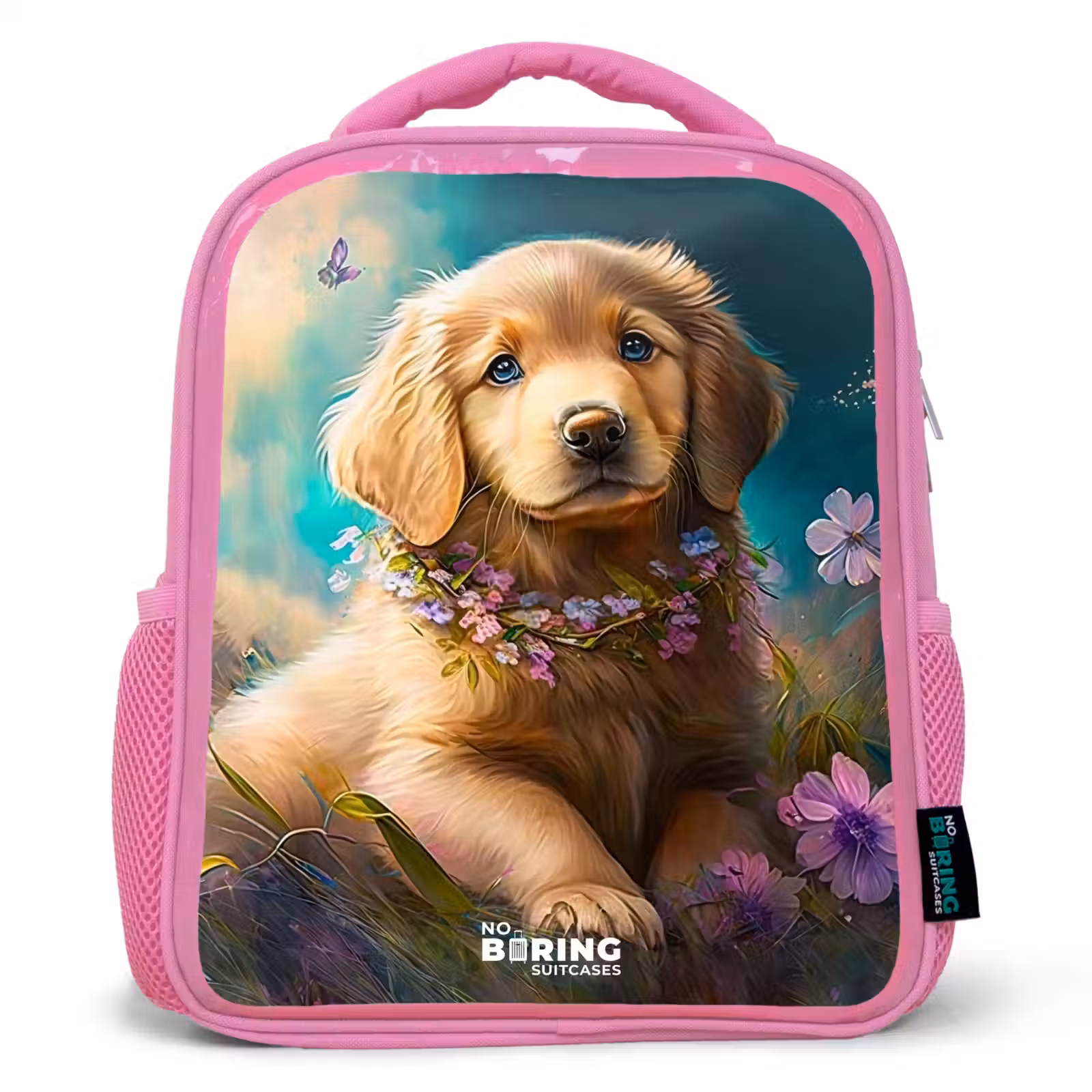 Enfant sac à dos - Rose - Chiot doré dans l'herbe — 1