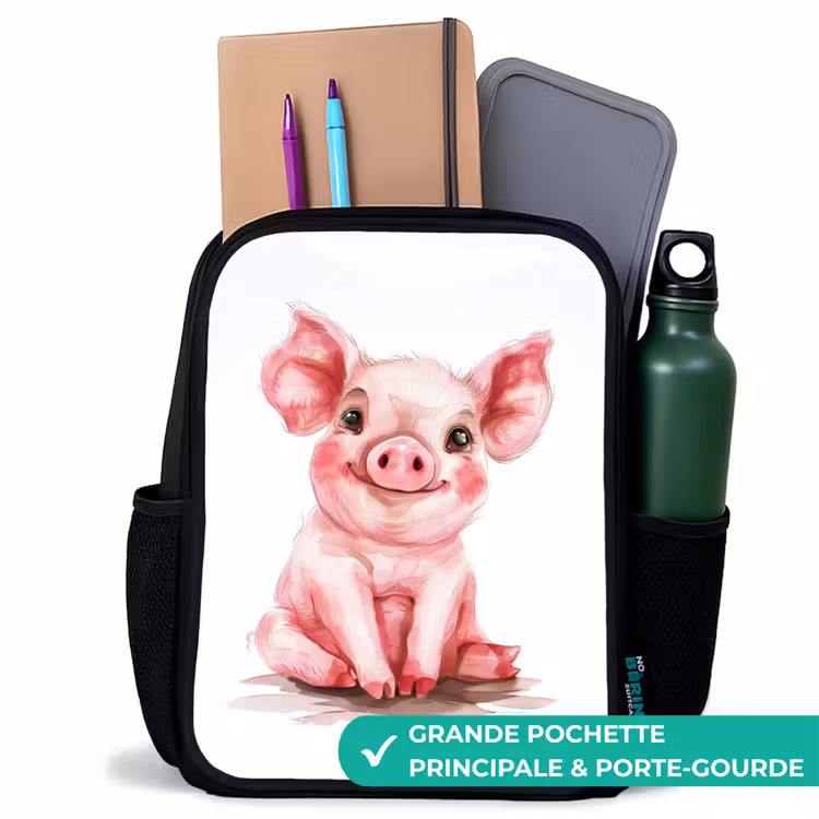 Sac à dos enfant - Noir - Bébé cochon rose — 10