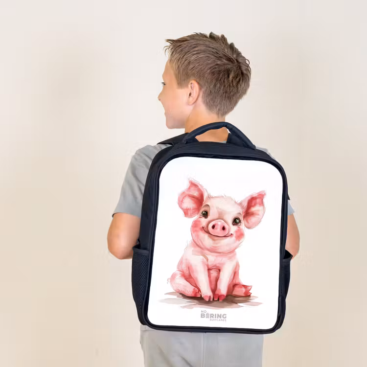 Sac à dos enfant - Noir - Bébé cochon rose — 2