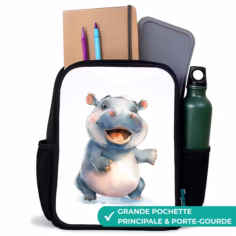 Sac à dos enfant - Noir - Bébé hippopotame — 10