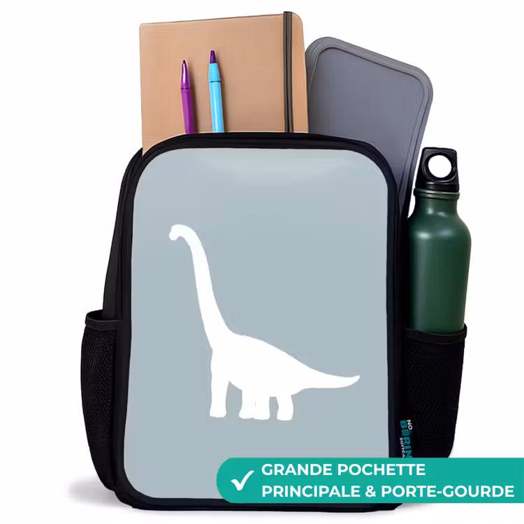 Sac à dos enfant - Noir - Bleu avec dino Brachiosaurus — 10
