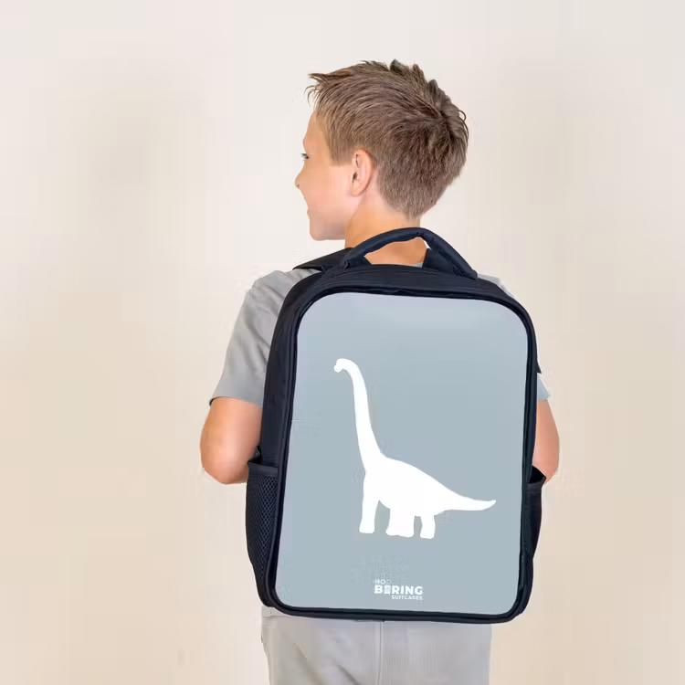 Sac à dos enfant - Noir - Bleu avec dino Brachiosaurus — 2