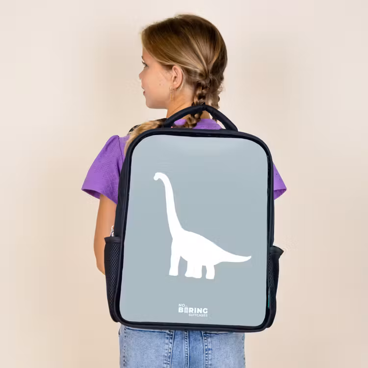 Sac à dos enfant - Noir - Bleu avec dino Brachiosaurus — 4