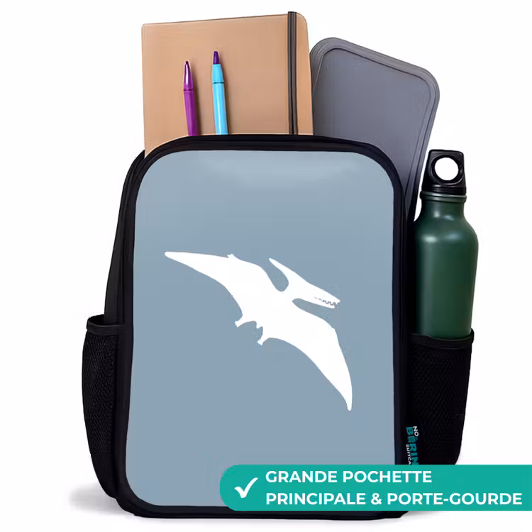 Sac à dos enfant - Noir - Bleu avec dino Pteranodon — 10