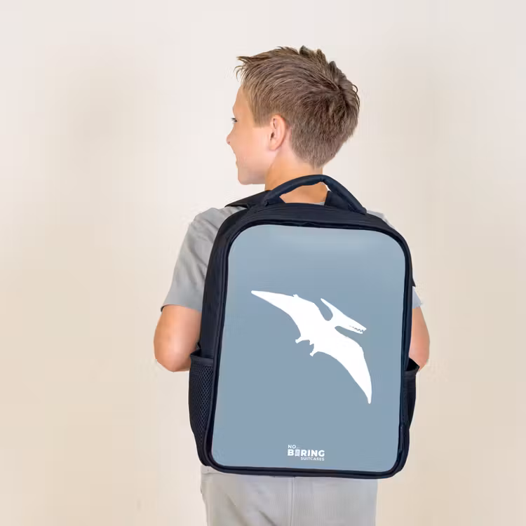 Sac à dos enfant - Noir - Bleu avec dino Pteranodon — 2