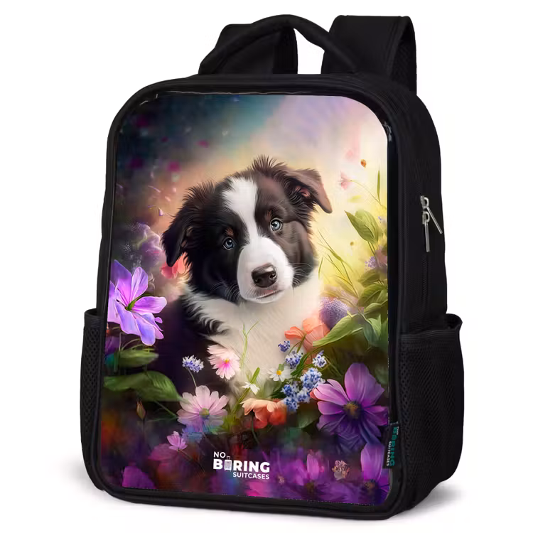 Sac à dos enfant - Noir - Chien aux yeux bleus dans un champ — 6