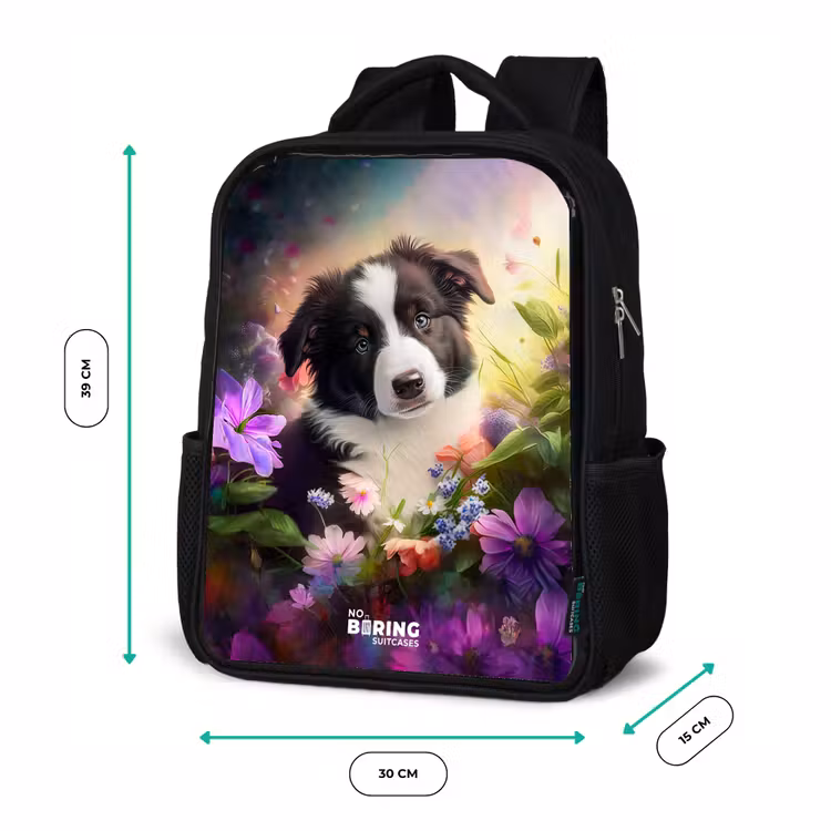 Sac à dos enfant - Noir - Chien aux yeux bleus dans un champ — 8